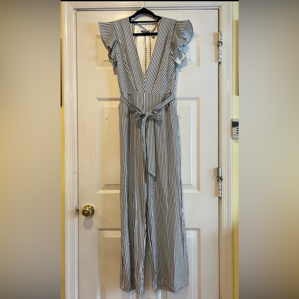 black and white striped jumpsuit  size L